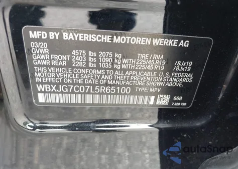 2020 BMW X1 Sdrive28I from USA, damaged, VIN WBXJG7C07L5R65100